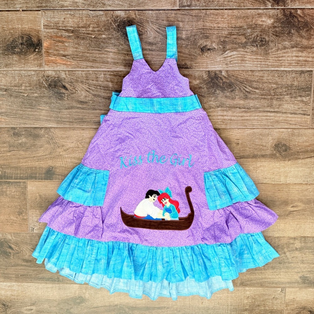 Custom Little Mermaid Kiss the Girl‎ Tiered Ruffle Dress,Purple Turquoise,8